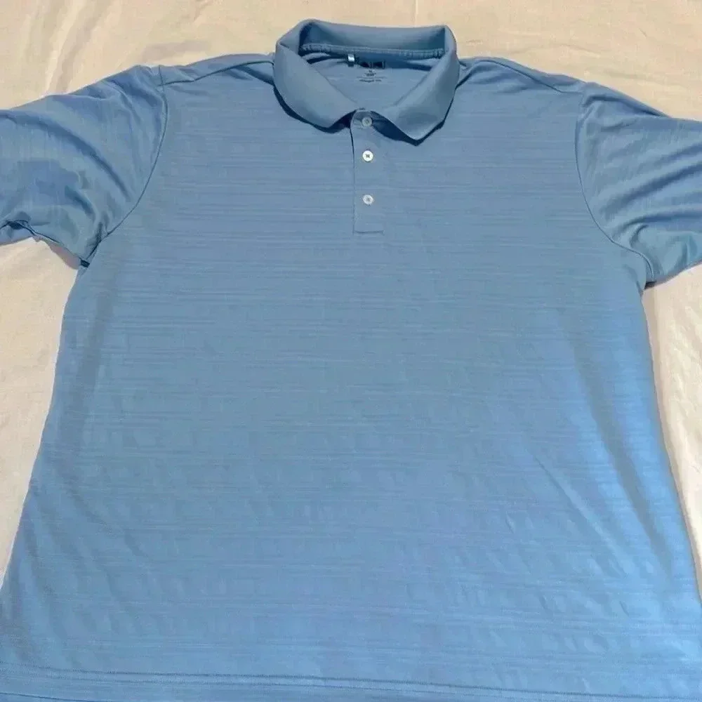 Adidas Polo Shirt Mens XL Blue Striped Short Sleeve Golf